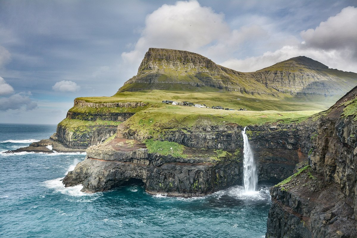 Faroe Islands Mulafossur Waterfall